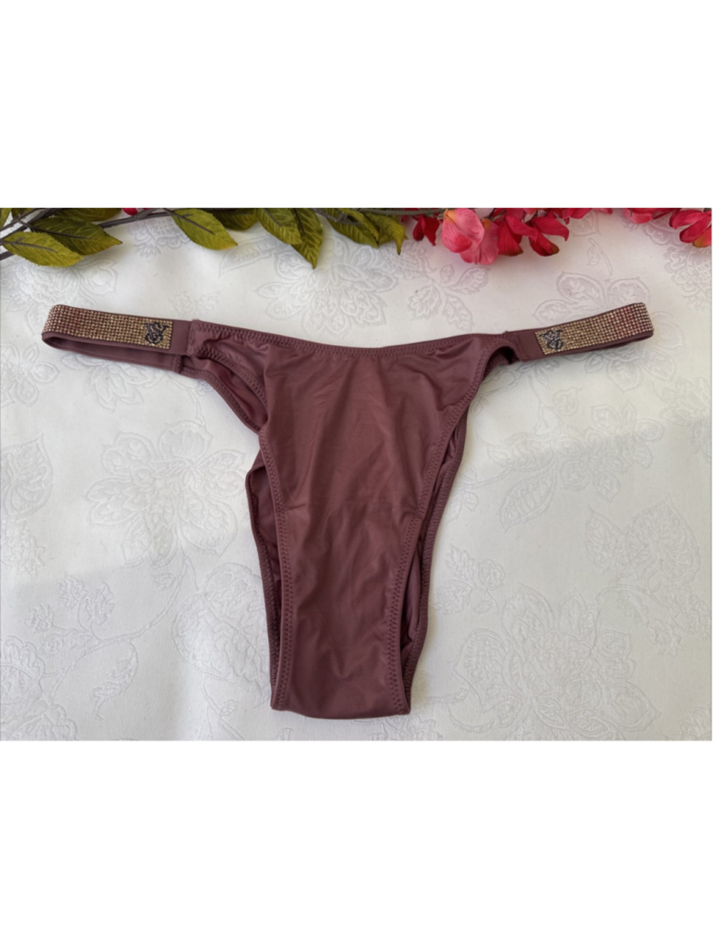 VICTORIA'S SECRET L PINK VERY SEXY SILKY RHINESTONE BRAZILIAN THONG PANTIES